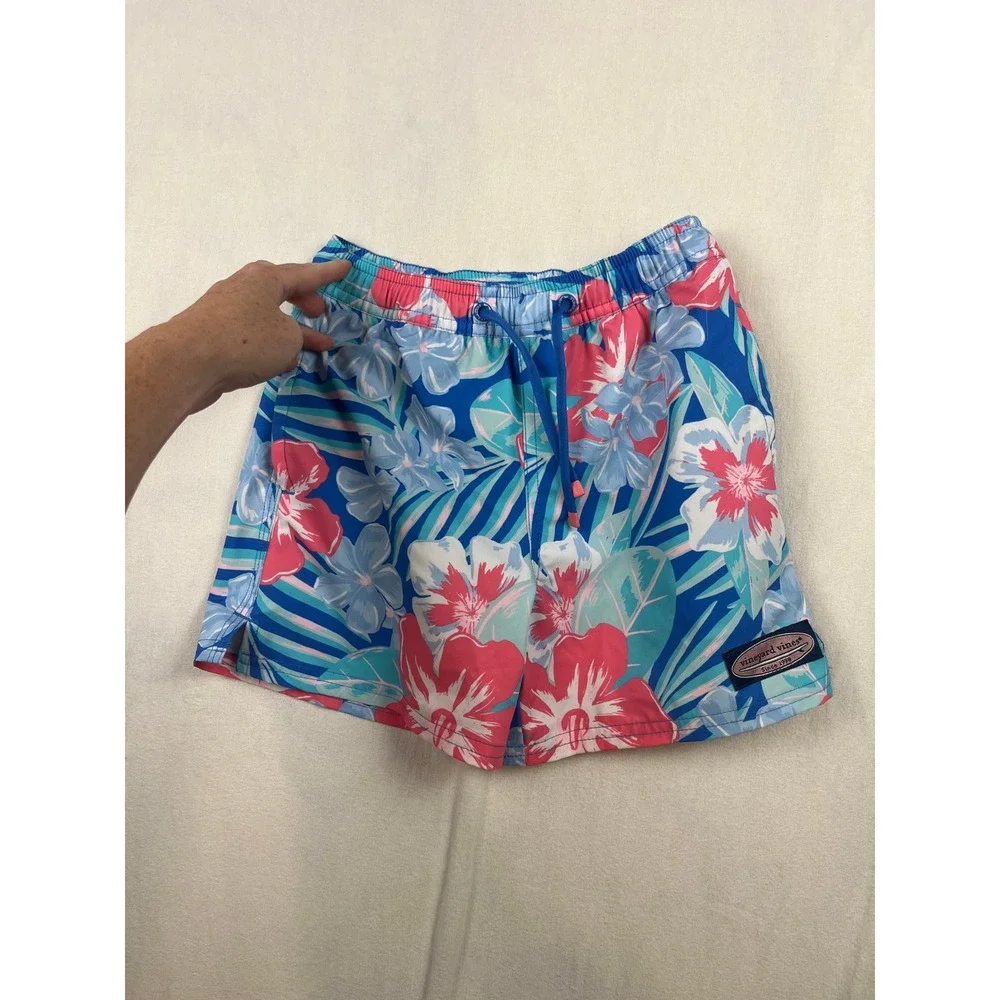 Vineyard Vines Boys Tropical Floral Swim Trunks Blue Pink Size 6